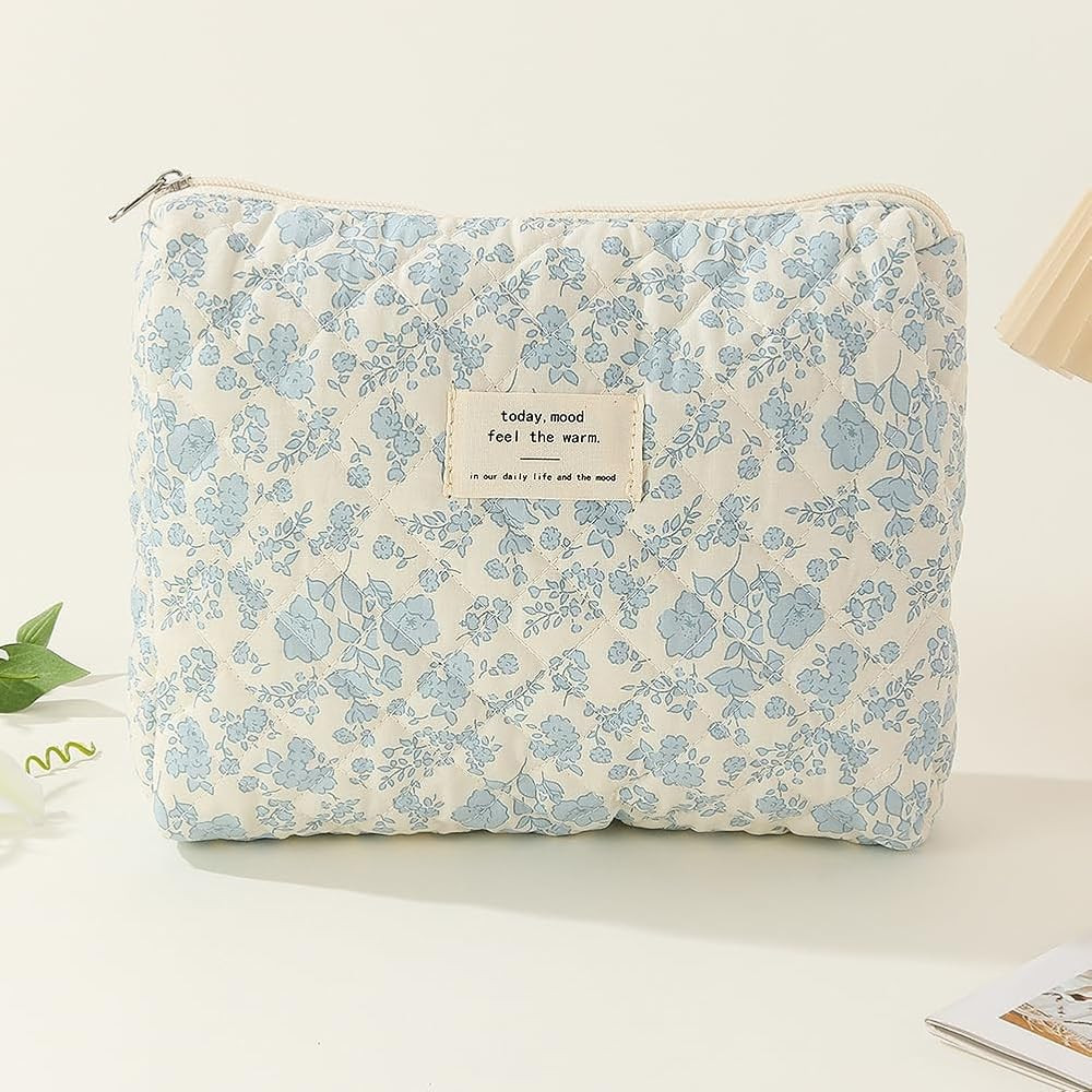 Amazon.com : Quilted Makeup Bag Cotton Makeup Bag Large Floral Cosmetic Bag Cute Cotton Travel Or... | Amazon (US)