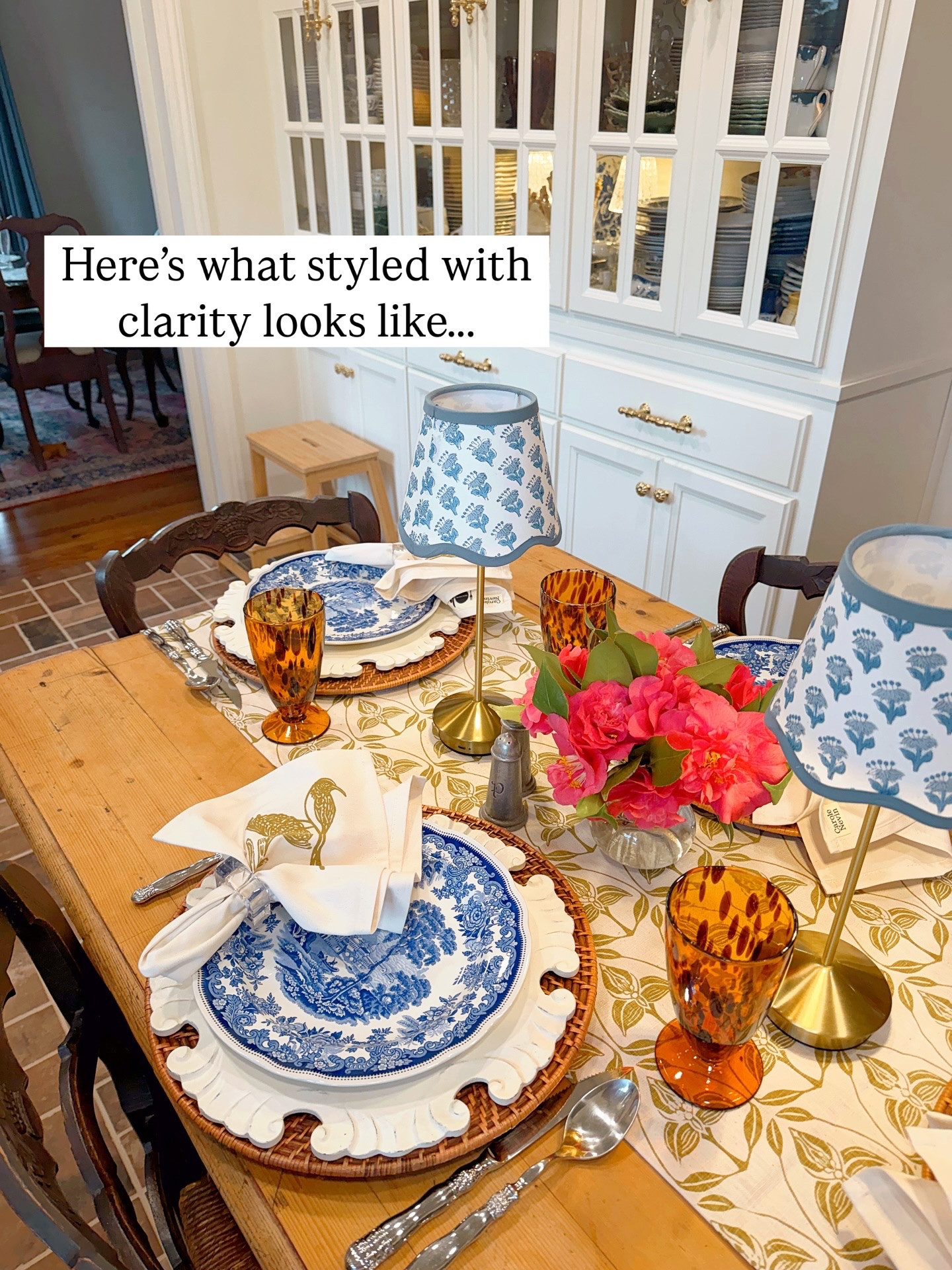 If you’ve ever worried that displaying sentimental things would make your home feel cluttered, this is your proof that it doesn’t have to.

Clutter accumulates without intention. Memory connects with it.

And, layered isn’t the same as chaotic. This table is layered with heirlooms (Mama’s pewter and Spode St. Catherine’s Court dinner plates), hand-me-downs (her white chargers), gifted (tortoise glasses from my bestie + flatware from Mama), and new (table linens and lamps + shades). 

When pieces are chosen and allowed to belong together, they create calm beauty, not noise.

#tablescapetuesday  #thesentimentaltable 

Shop at the link in my bio.
Table Linens: @wayfair
Lamps:@amazon
Lampshades: @cottonprintclub
Woven Chargers + Tortoise Glassware: @ballarddesigns
•
•
•
•
•
•
•
Vintage Decor | Home Inspiration | Collected Home | Traditional Home | Sentimental Style | Curating Joy | The Sentimental Decorator | Joyful Rituals of Home | Sentimental Home | Homes with a Story

 #wayfaircreator #wayfaircreator #earnscommission