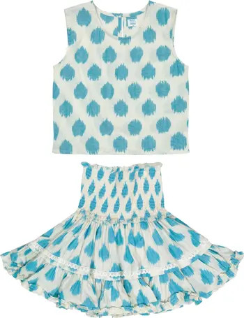 Mer St. Barth Maribel Cropped Women's Tank and Skirt Set Cream Aqua Ikat | Nordstrom | Nordstrom