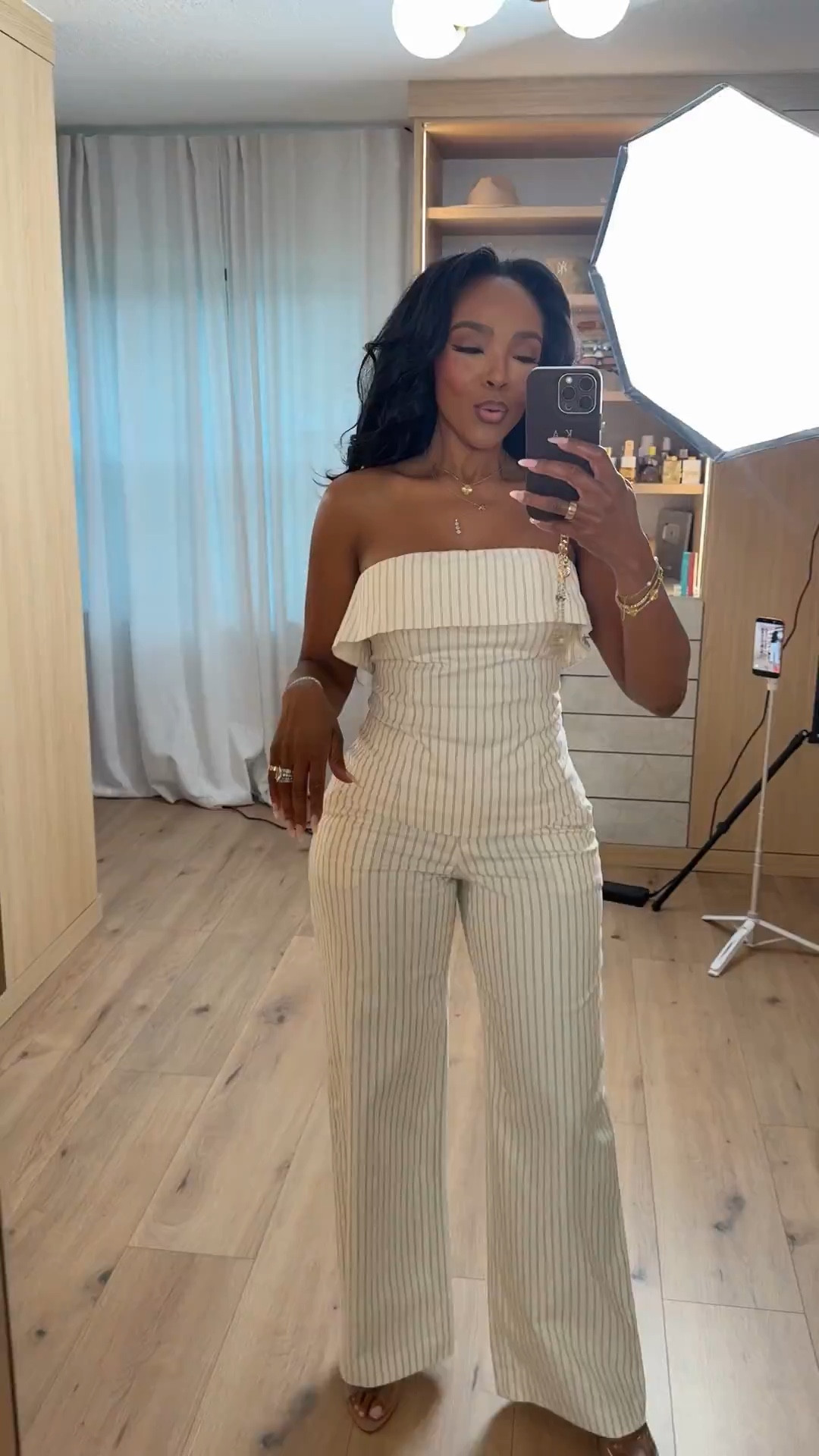 Scroll to shop this effortless matching set featuring a strapless pinstripe top and wide-leg pants for a chic, pulled-together look. Sets like this are perfect for mixing and matching, making it a smart wardrobe staple where the cost per wear keeps dropping.

Perfect for brunch, vacations, dinner plans, date nights, or elevated daytime outings.

5'4" | 138 lbs | 34D bust | 27" waist | 40" hips

Follow me on Instagram and YouTube @kirasfashionfinds