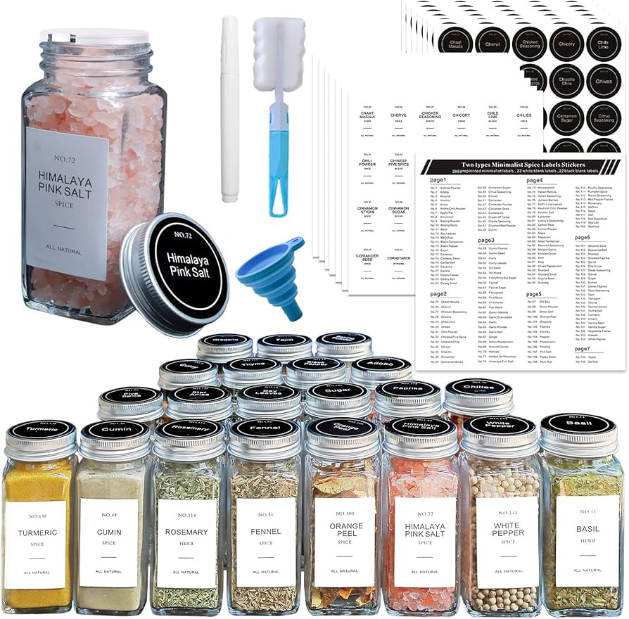 AOOEVAL 24 Pcs Glass Spice Jars with 336 Spice Labels - 4 oz 120 ml Square Spice Bottles, Glass J... | Amazon (CA)