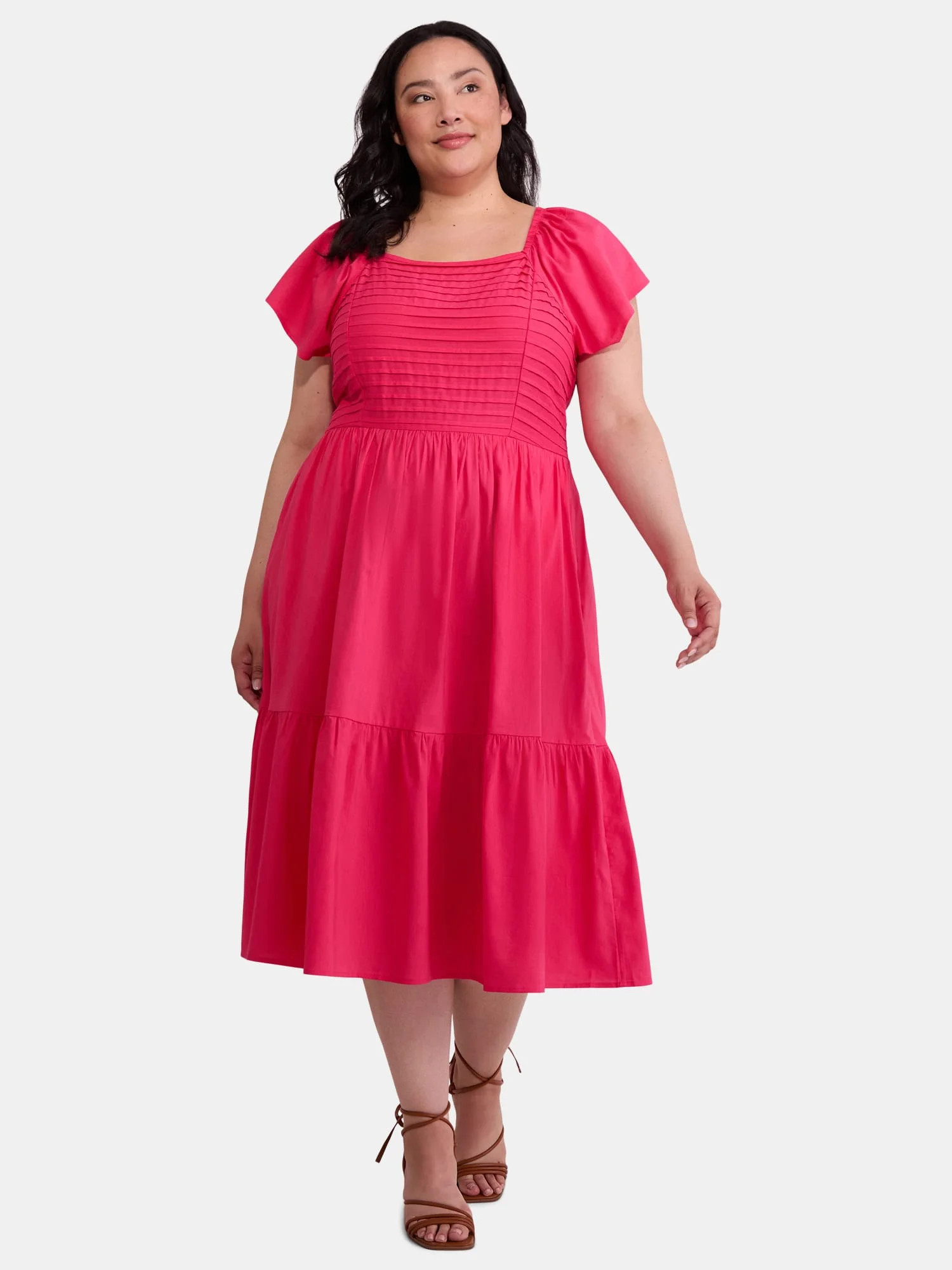 Terra & Sky Women's Plus Flutter Sleeve Midi Dress, Sizes 0X-5X | Walmart (US)