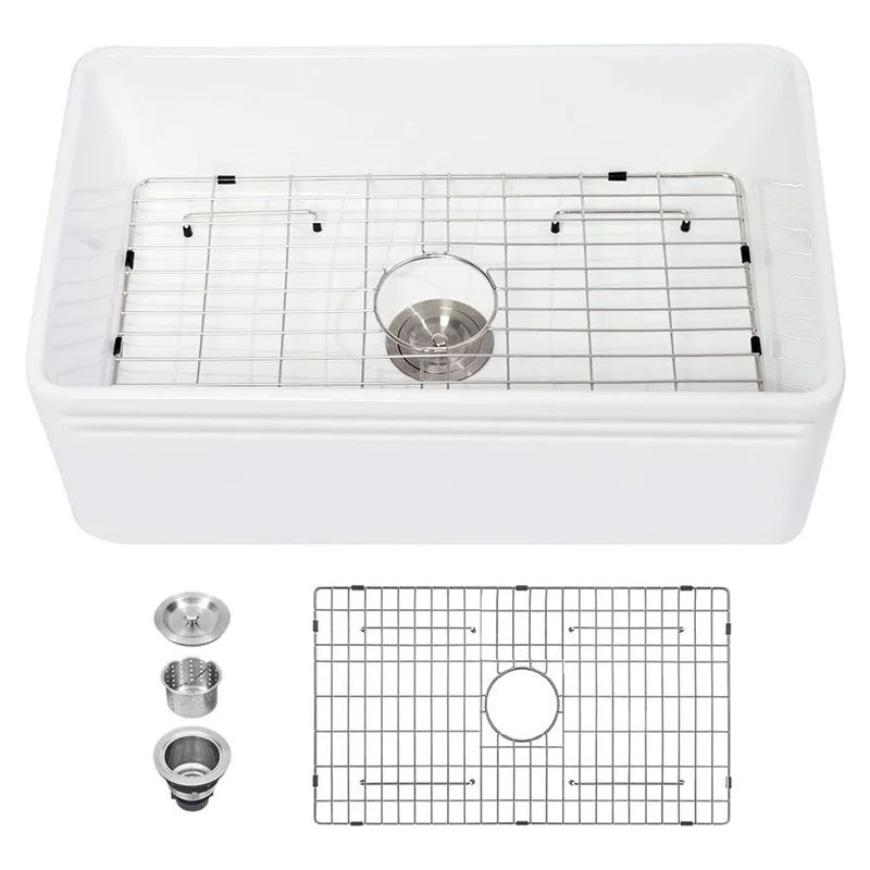 DC3018R1 30" x 18" Farmhouse Kitchen Sink with Basket Strainer | Wayfair North America