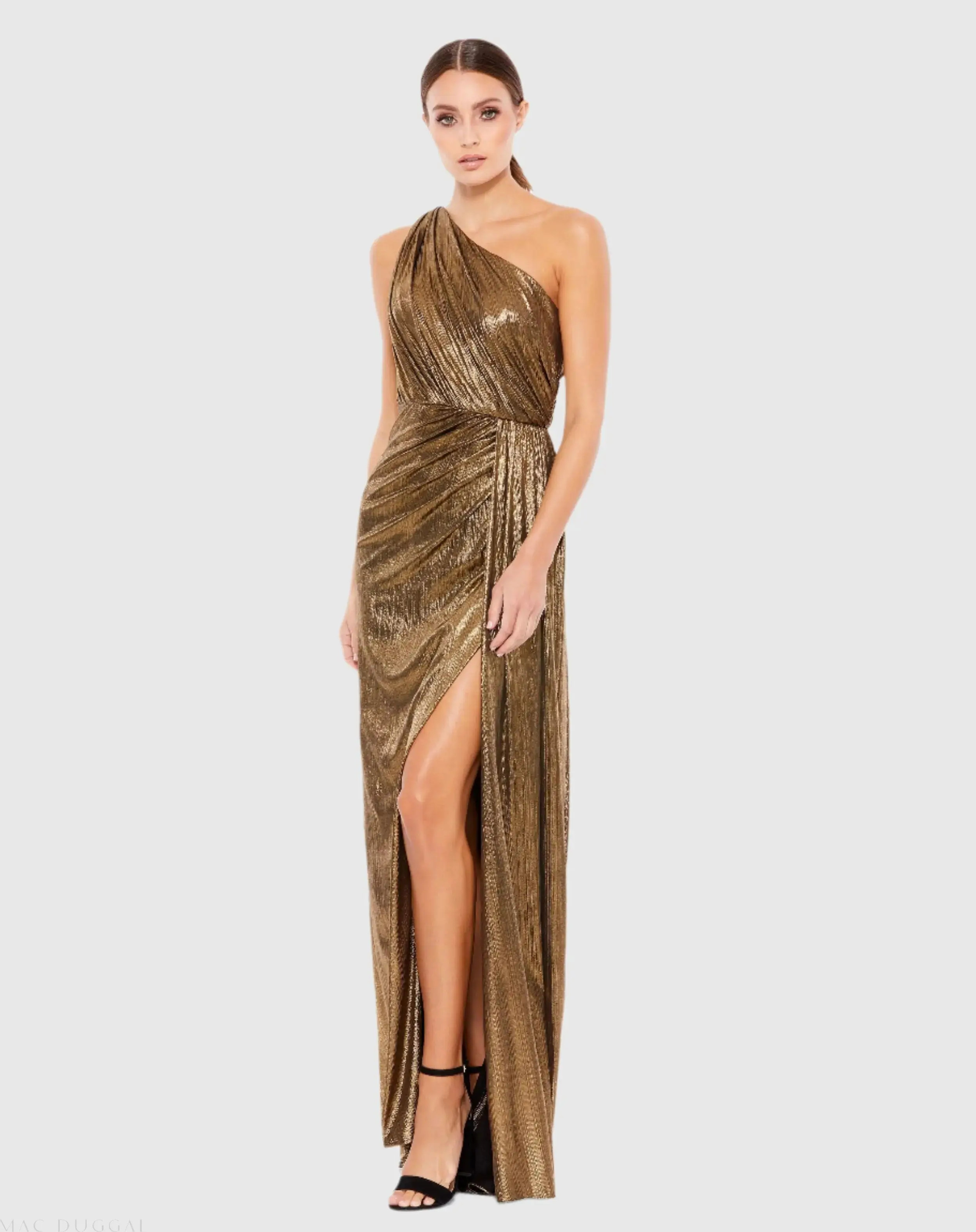 Gold One Shoulder Draped Gown | Mac Duggal | Mac Duggal