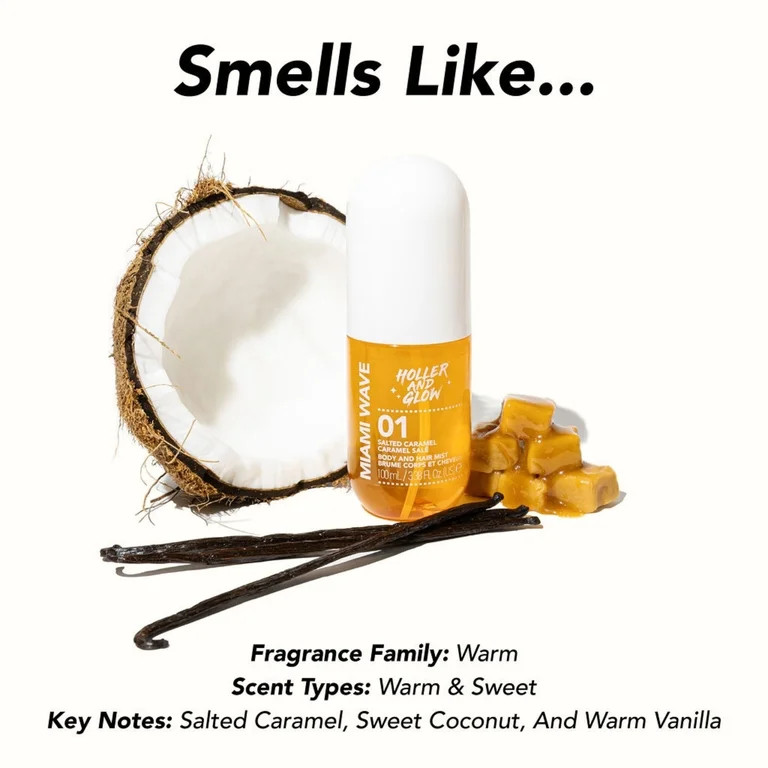 Holler And Glow Miami Wave Salted Caramel Body & Hair Mist, 100 ml/3.38 fl oz | Walmart (US)
