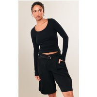 Black Cotton Scoop Neck Fitted Long Sleeve Top | PrettyLittleThing US