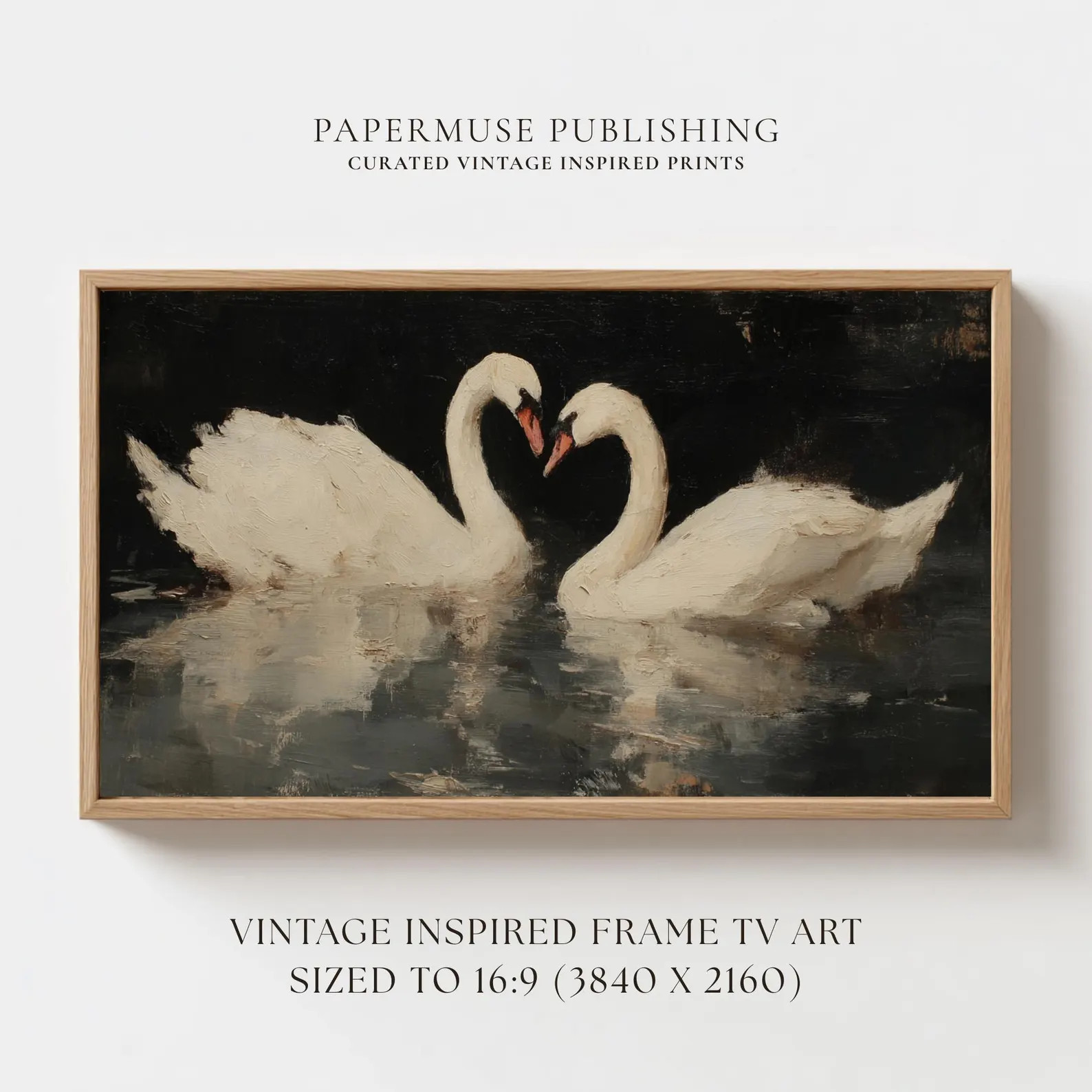 Valentine’s Day Frame TV Art, Romantic Swan Love Painting, Vintage White Swan Still Life, Moody... | Etsy (US)