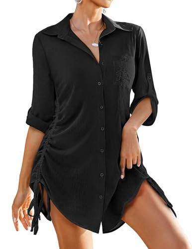 AI'MAGE Womens Cover Ups for Swimwear Summer Black Swimsuit Cover Up Shirts for Swimwear 3/4 Sleeve Beach Coverup Dresses,X-Large | Amazon (US)