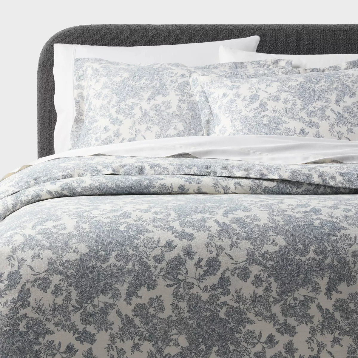 Full/Queen Casual Textured Cotton Toile Printed Duvet Set Blue - Threshold™ | Target