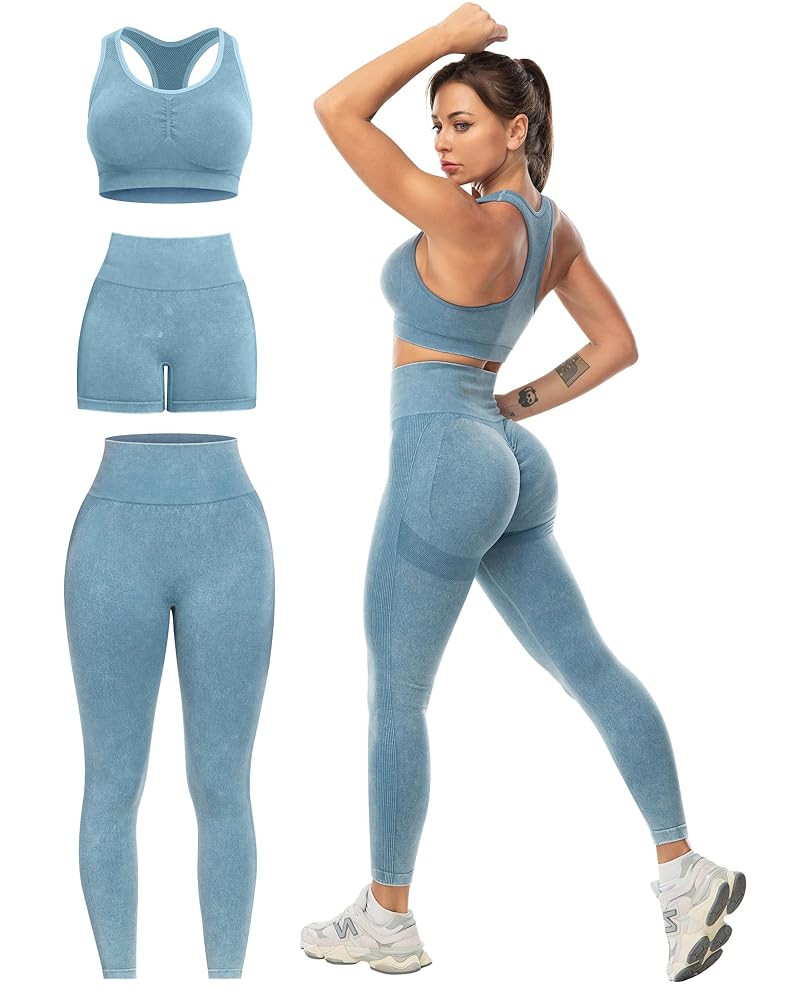 3 Piece Workout Sets for Women Butt Lifting Leggings with High Impact Sports Bra Gym Shorts | Amazon (US)