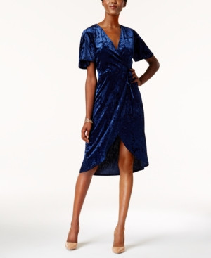 Monteau Petite Velvet Faux-Wrap Dress | Macys (US)