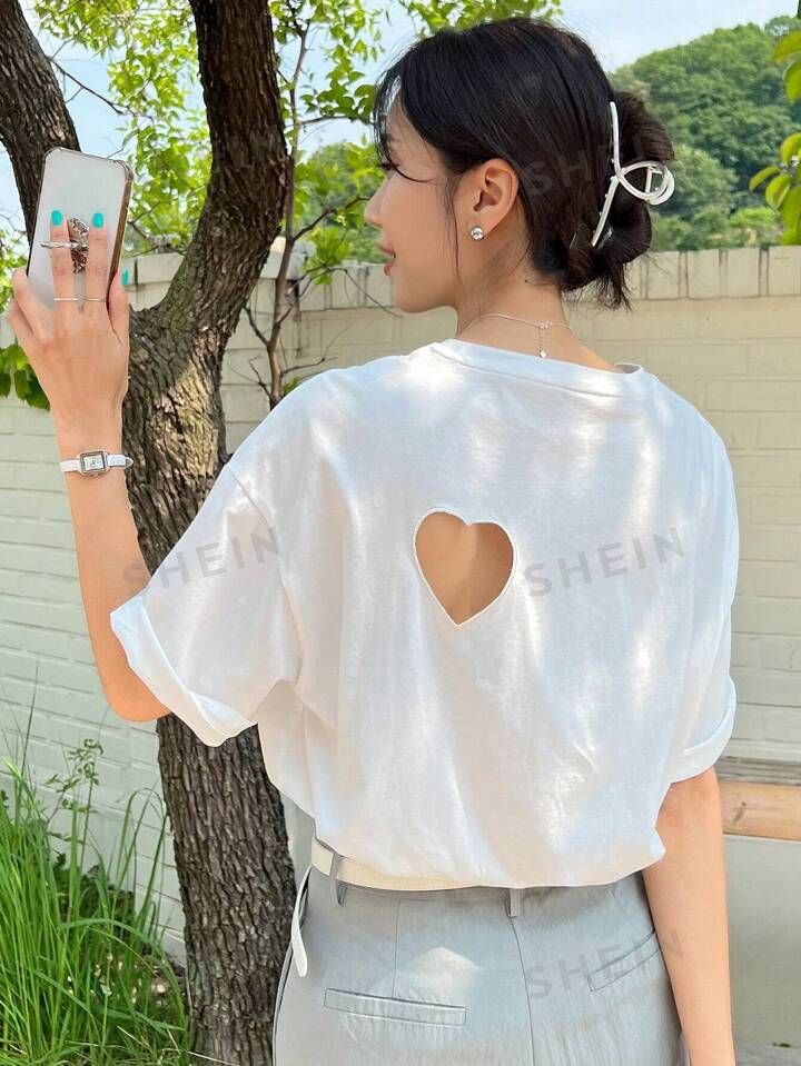 DAZY Heart Cut Drop Shoulder Tee | SHEIN