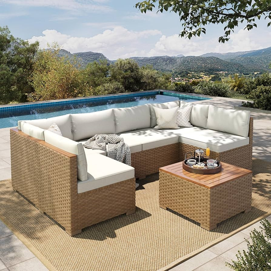 HERA'S HOUSE Wicker Patio Furniture Set, 7 Pieces Outdoor Sectional Sets with 6 Seats, Rattan Con... | Amazon (US)