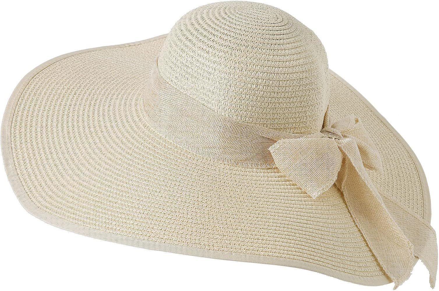 Fulercni Women Wide Brim Straw Hat Summer Beach Sun Foldable Floppy Roll up Cap Hat UPF50+ | Amazon (US)