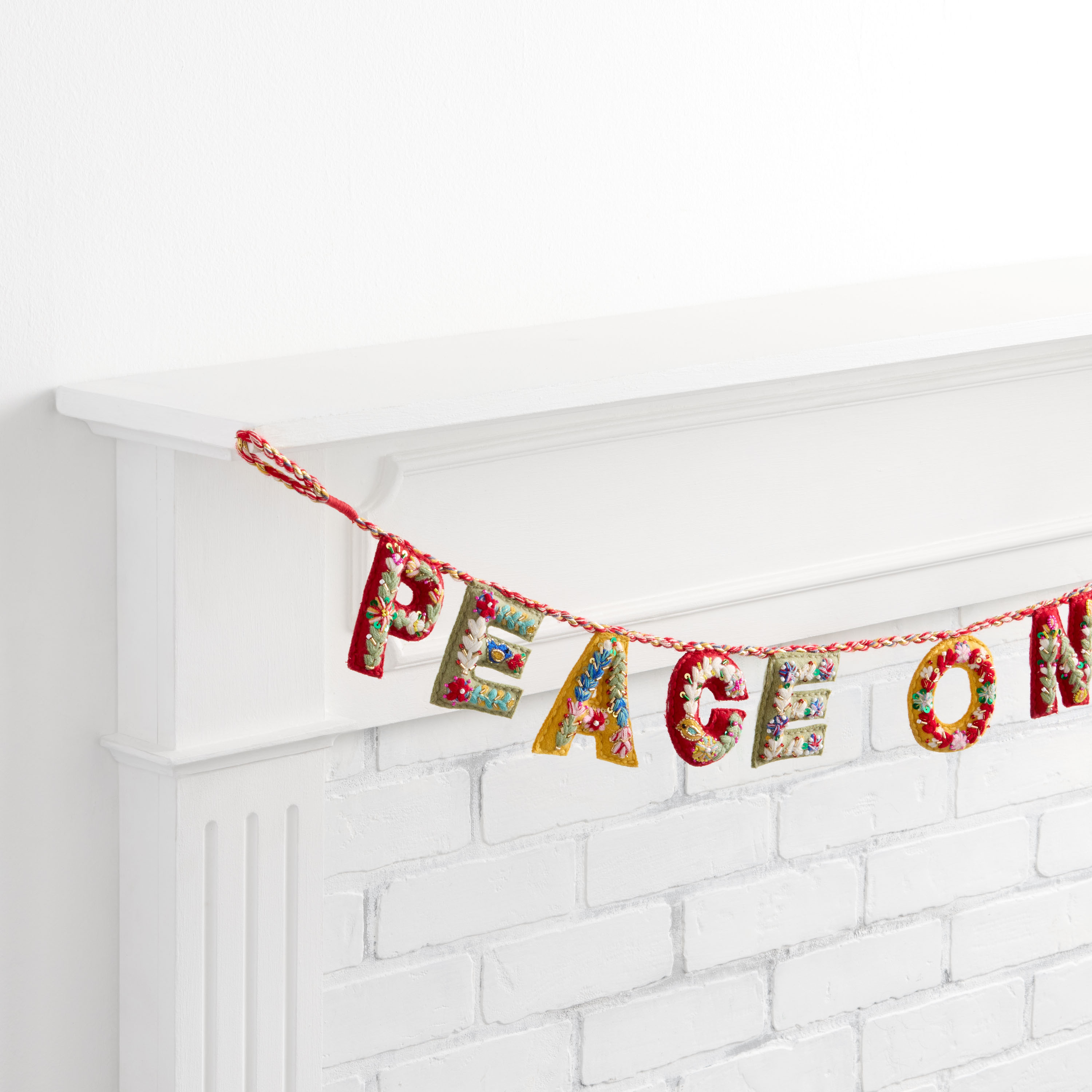 Fabric Embroidered Peace on Earth Garland | World Market