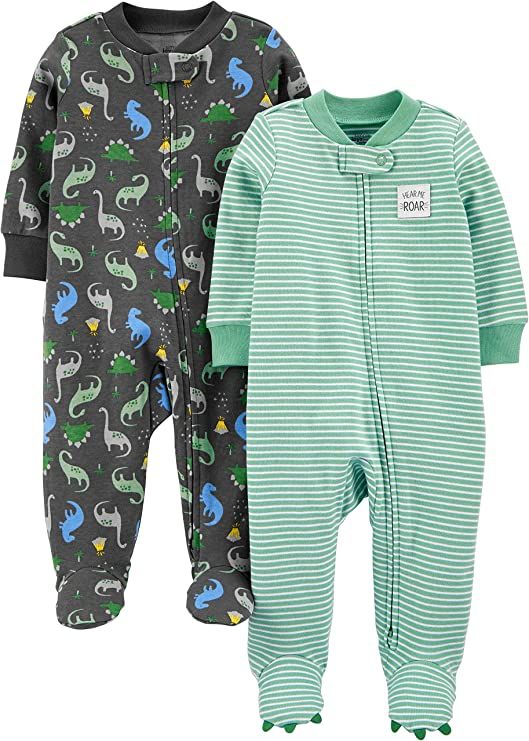 Simple Joys by Carter's Baby Boys' 2-Way Zip Cotton Footed Sleep and Play, Pack of 2 | Amazon (US)