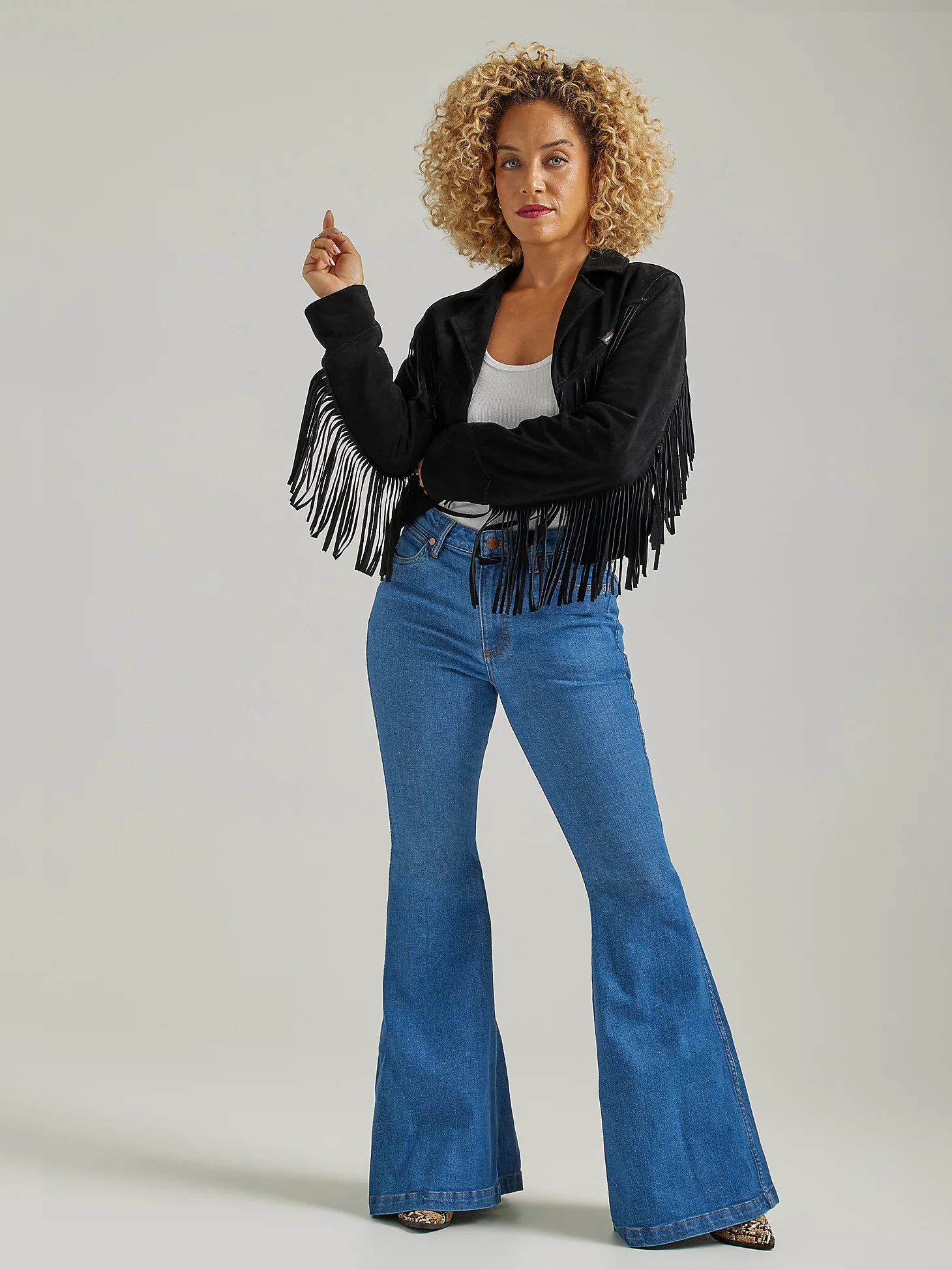 Wrangler Suede Fringe Jacket:Black:S | Wrangler