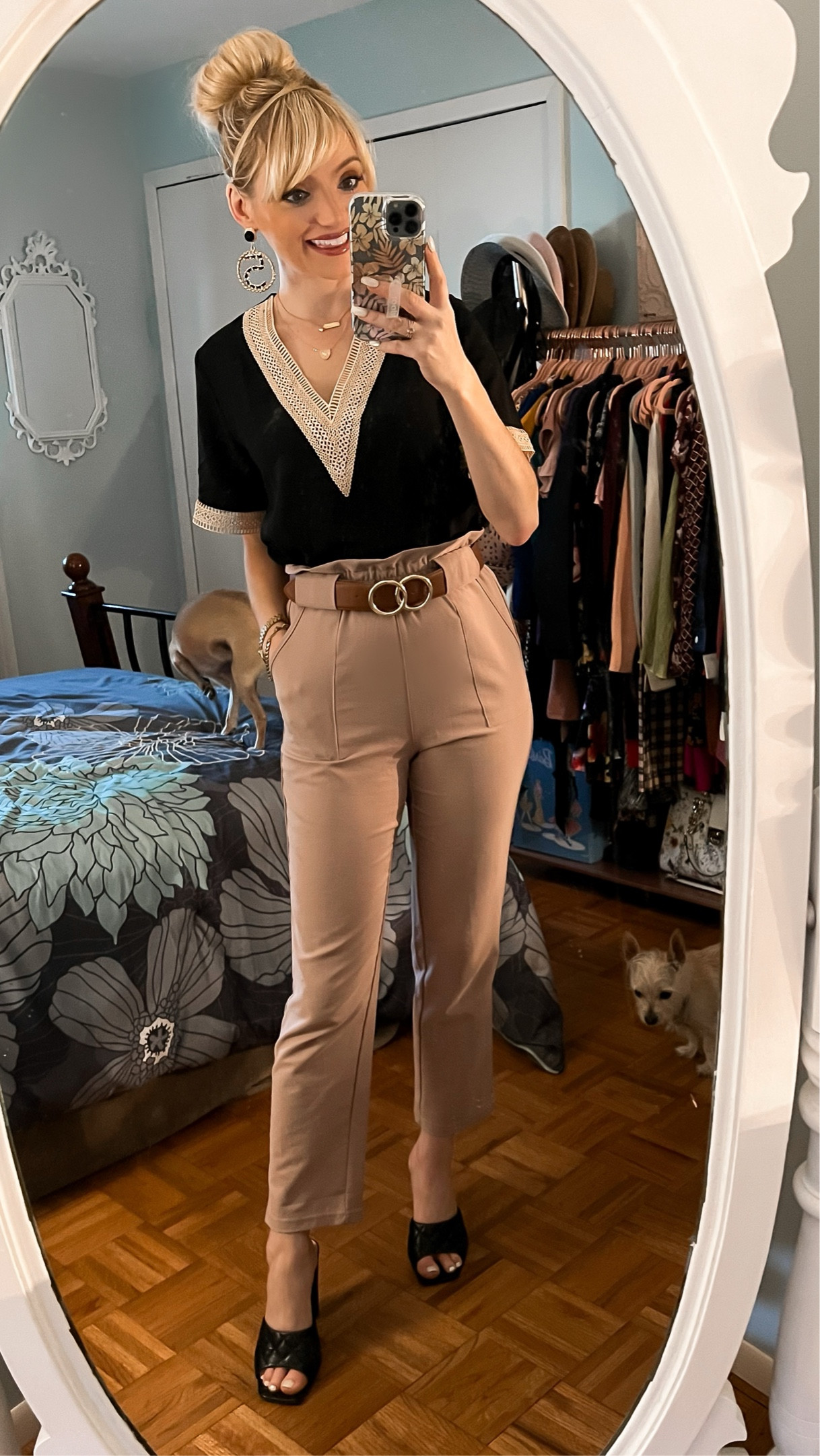 Shein crochet short sleeve top - khaki paperbag waist pants - double o belt - business casual - chic work look - work outfit - Amazon Fashion - Amazon Finds 

#LTKworkwear #LTKSeasonal #LTKunder50