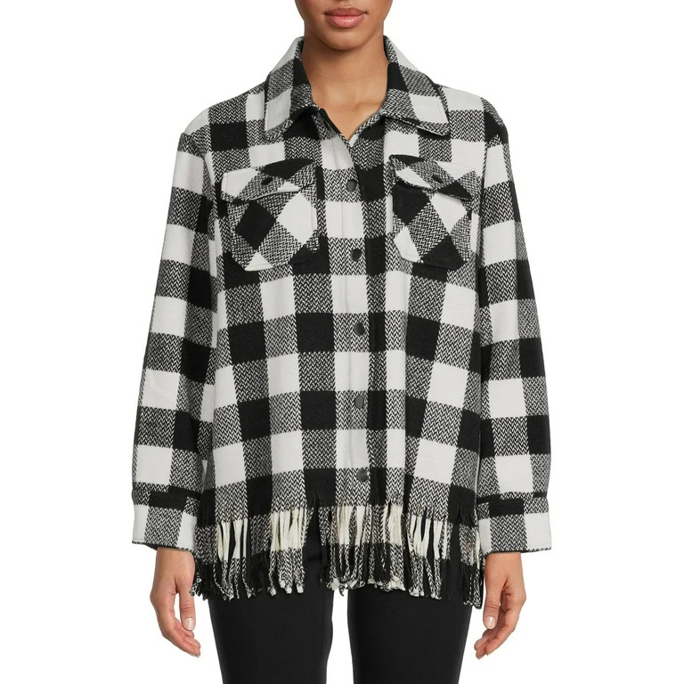 Time and Tru Women's Plaid Fringe Shacket with Snap Front | Walmart (US)