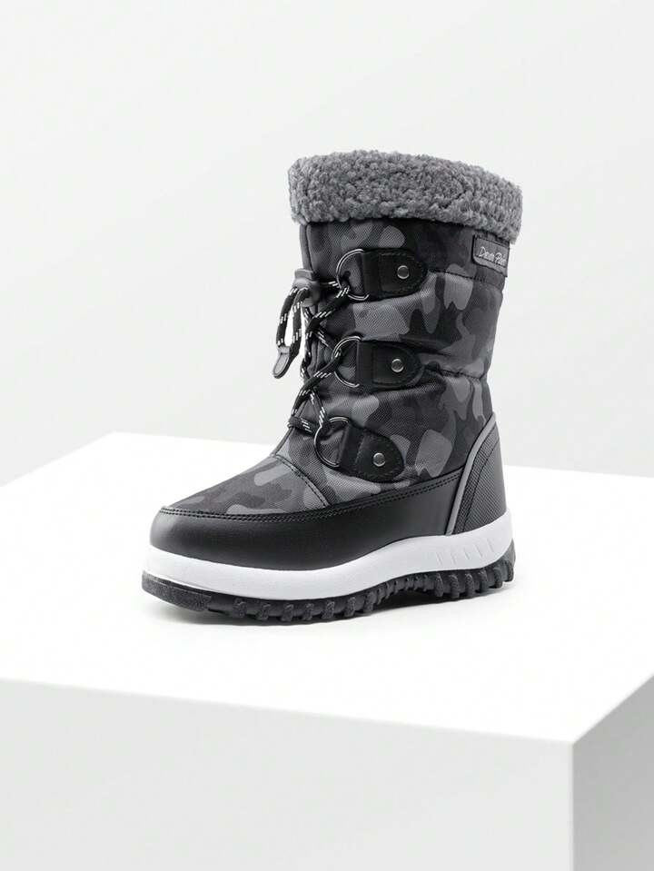Boys Mid Calf Snow Boots Water-Resistant Upper Camouflage Slip Resistant Lined Winter Shoes Side ... | SHEIN