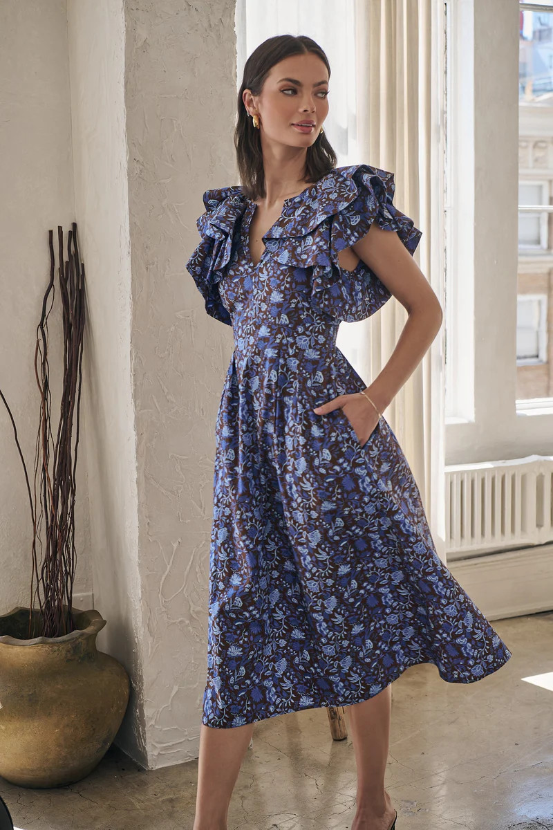 Bruceton Floral Santana Tie Back Midi Dress | Sugarlips