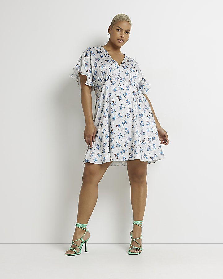 Plus blue floral shift mini dress | River Island (UK & IE)