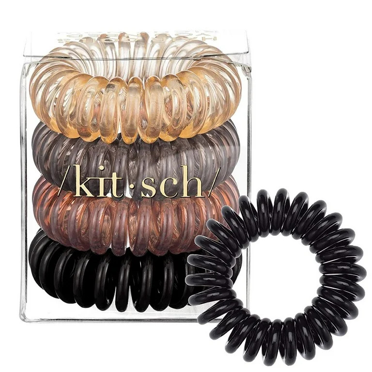 Kitsch Spiral Hair Ties, Coil Hair Ties, Phone Cord Hair Ties, Spiral Coil - 4pcs, Brunette | Walmart (US)