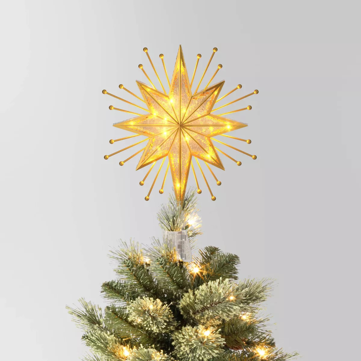 14.5" Lit-Led Gold Starburst Painted Gold Beads Warm White Lights Christmas Tree Topper - Wonders... | Target