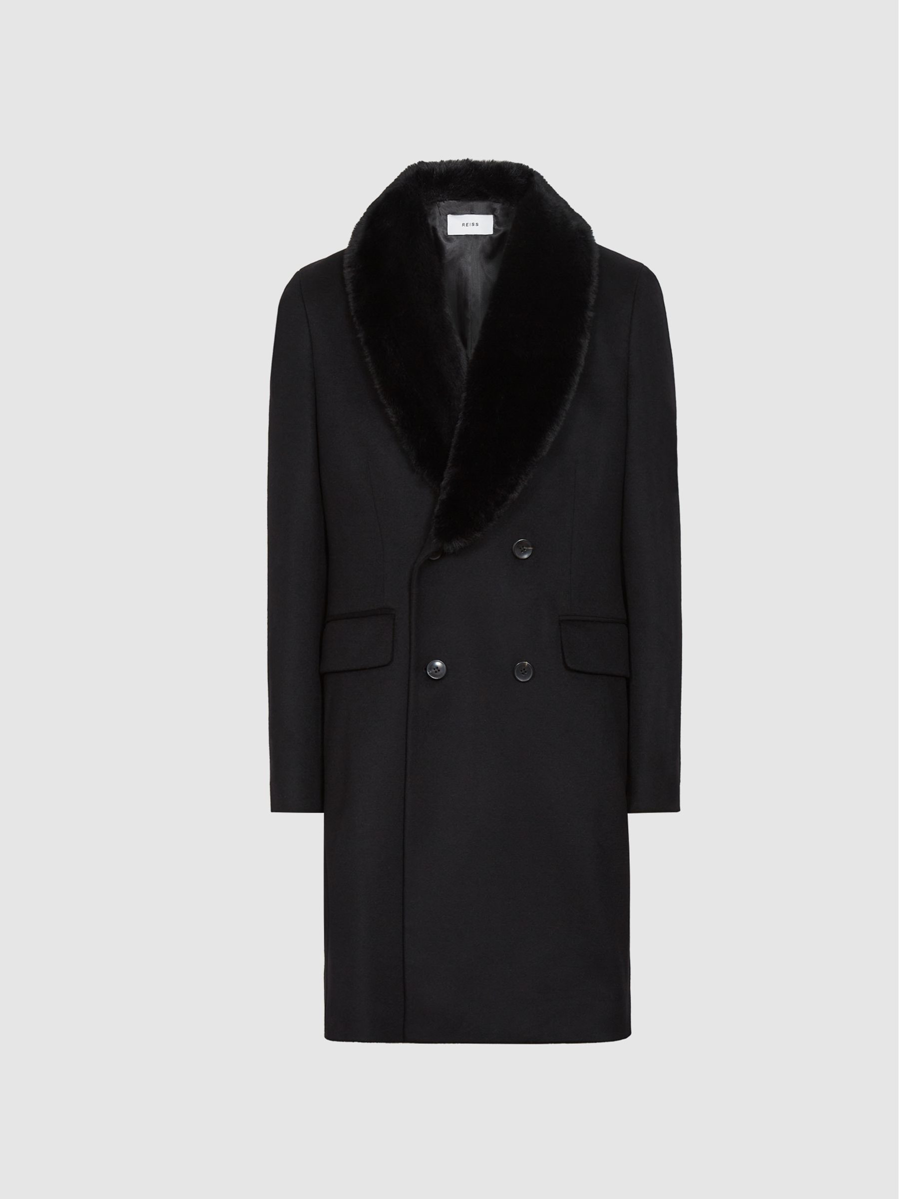 Reiss Faux Fur Collar Wool Tailored Coat in Black | REISS | Reiss US