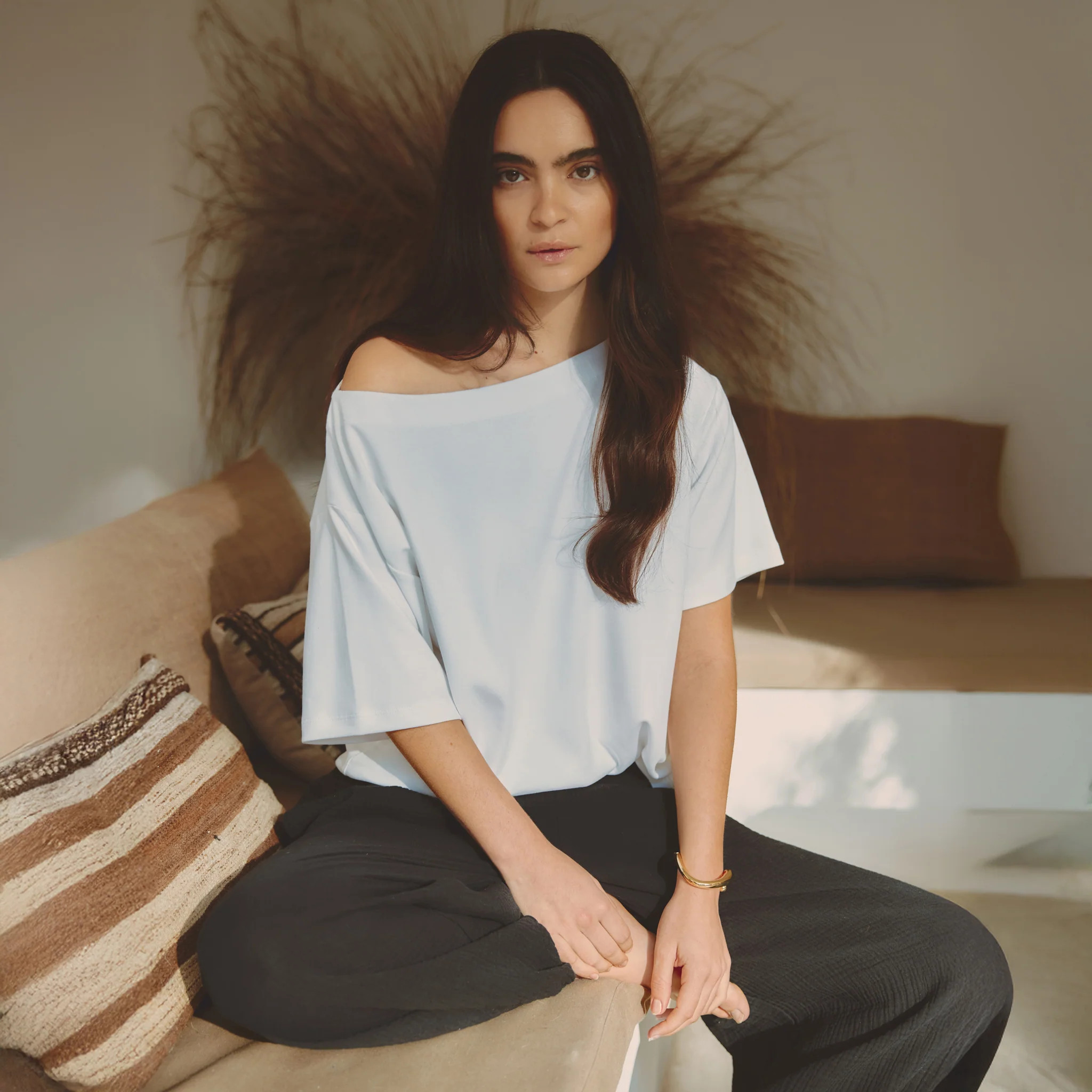 White Off Shoulder T Shirt | Albaray