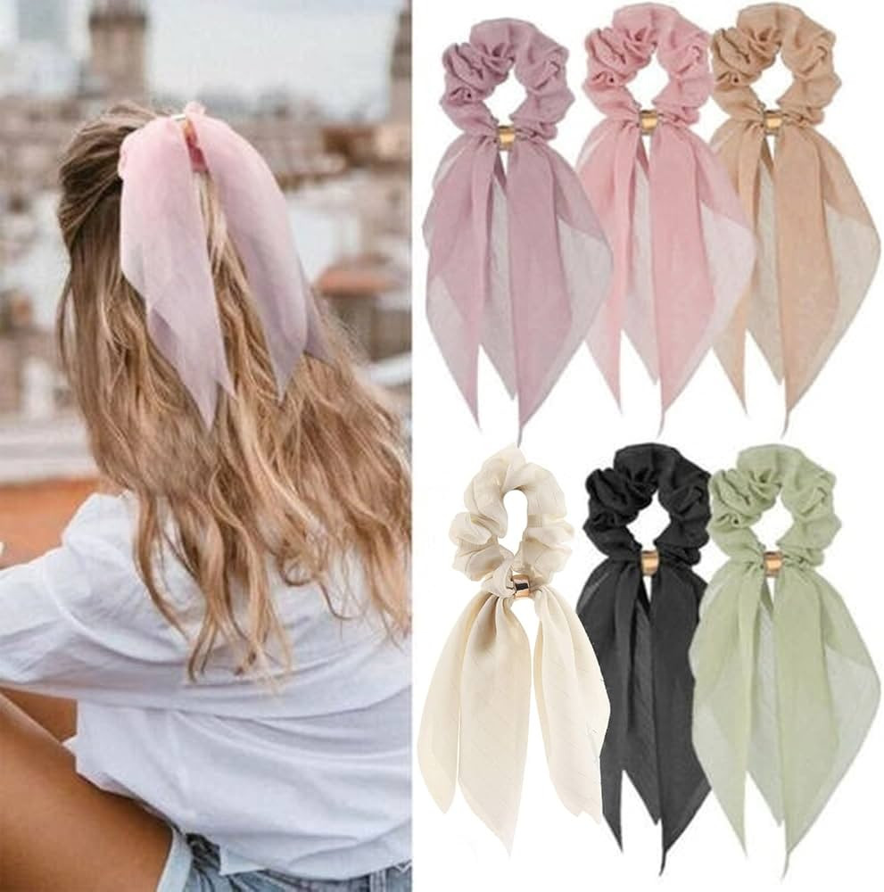 6 Pcs Hair Scarf Hair Scrunchies Bow Scrunchies Chiffon Floral Scrunchie Hair Bands Soft Scarf Ha... | Amazon (US)