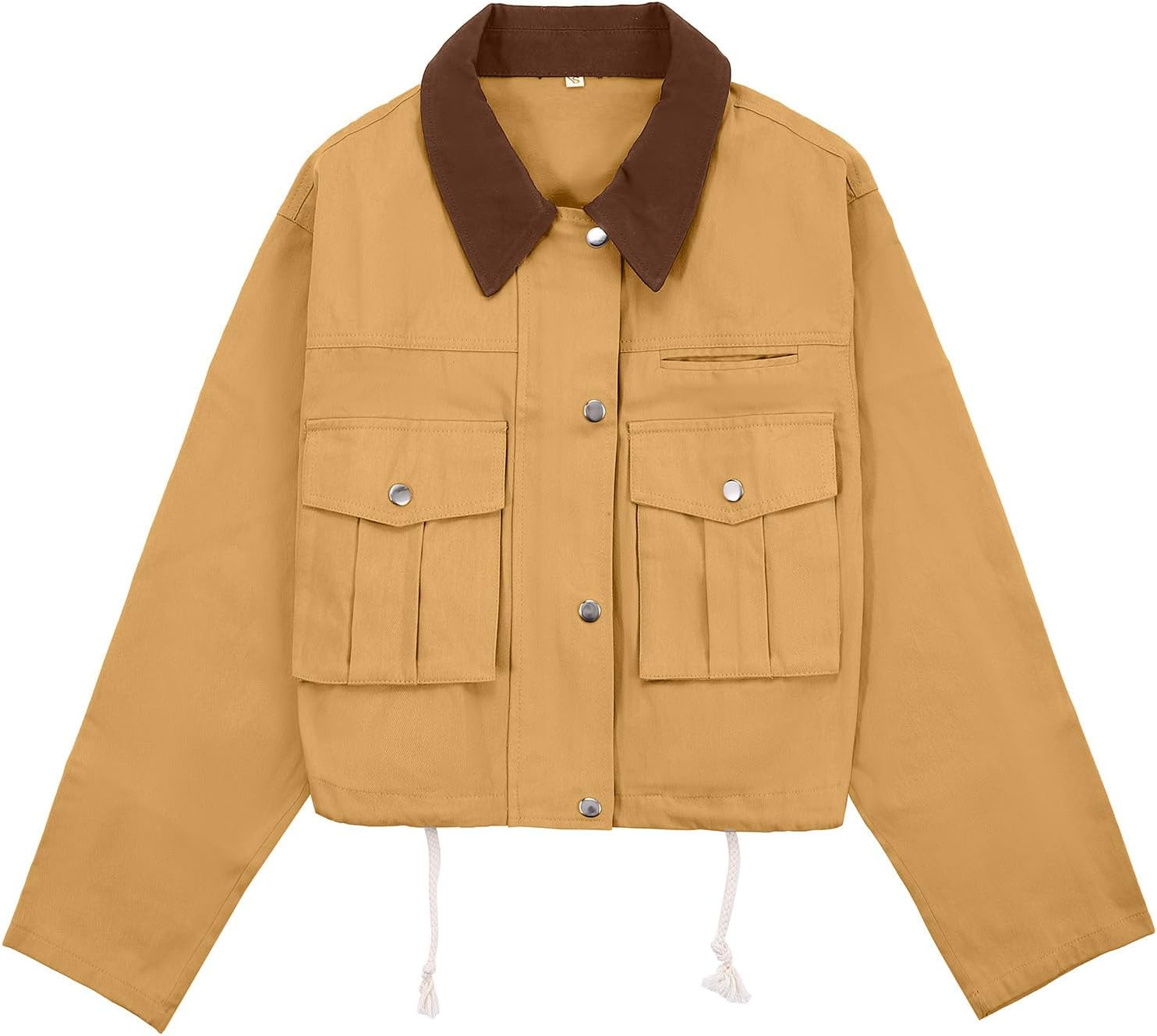 Womens Barn Jacket Cropped Contrast Collar Utility Button Down Cargo Coat | Amazon (US)