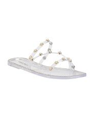 Pearl Embellishment Studded Square Toe Flat Sandals | Marshalls