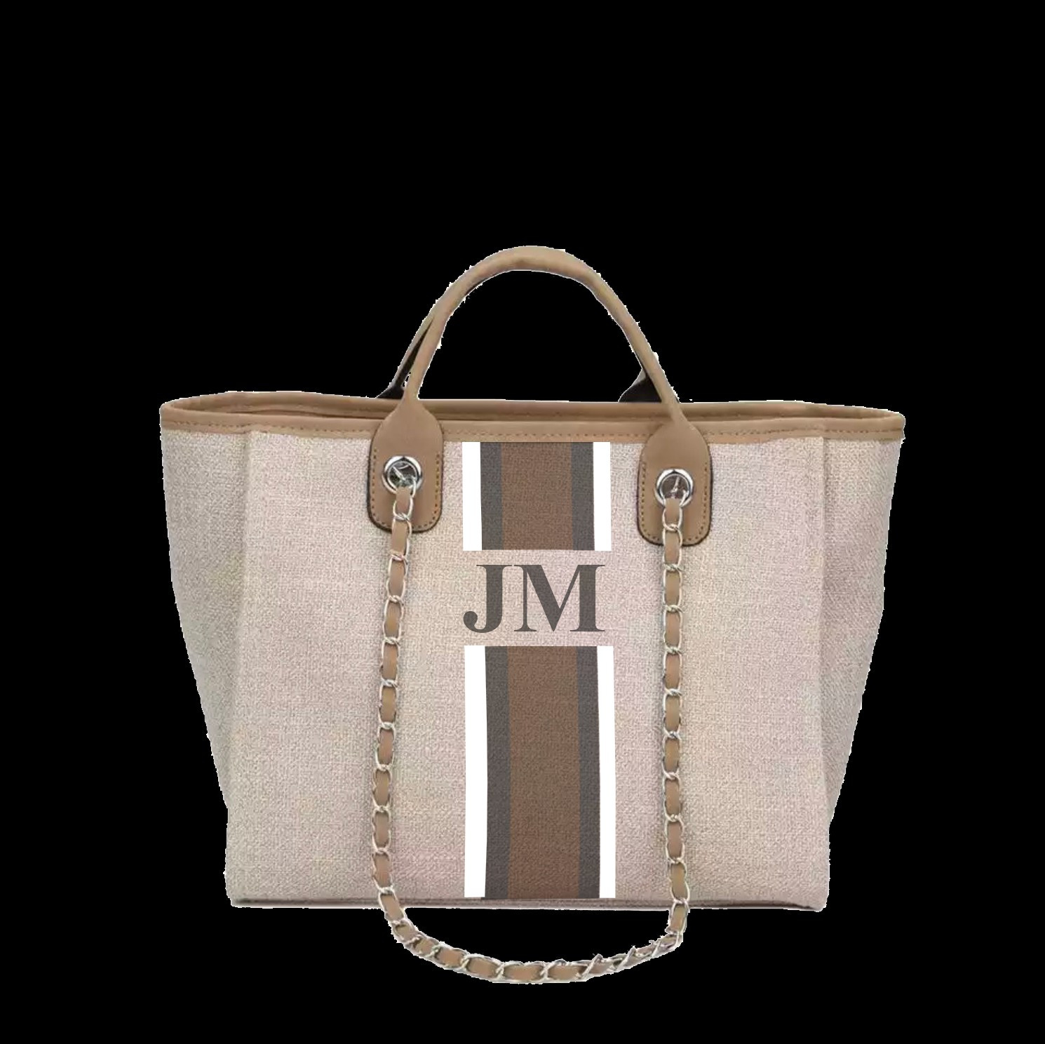 The Lily Canvas Tote Bag Soft Fawn White, Grey and Beige Stripe as per | Lily and Bean