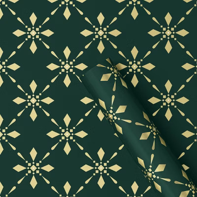 30" 25 sq ft Christmas Roll Wrap Gold Snowflake on Green - Wondershop™ | Target