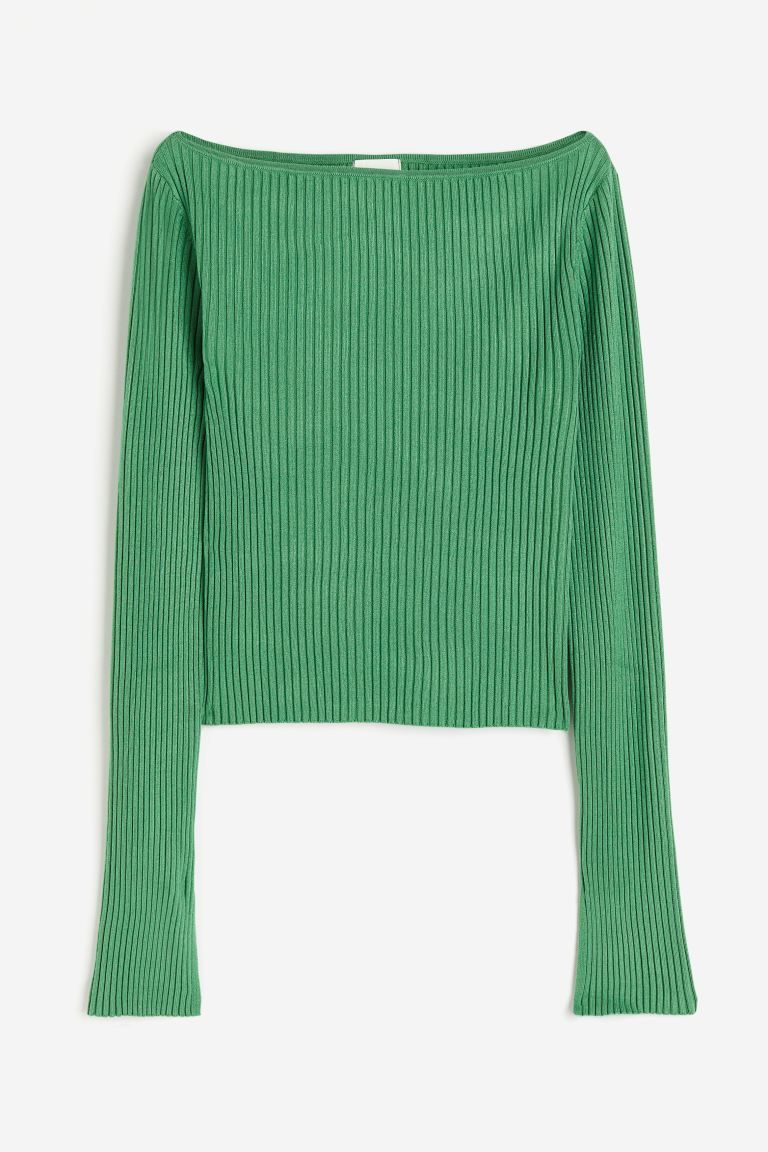 Rib-knit Boat-neck Top - Green - Ladies | H&M US | H&M (US + CA)
