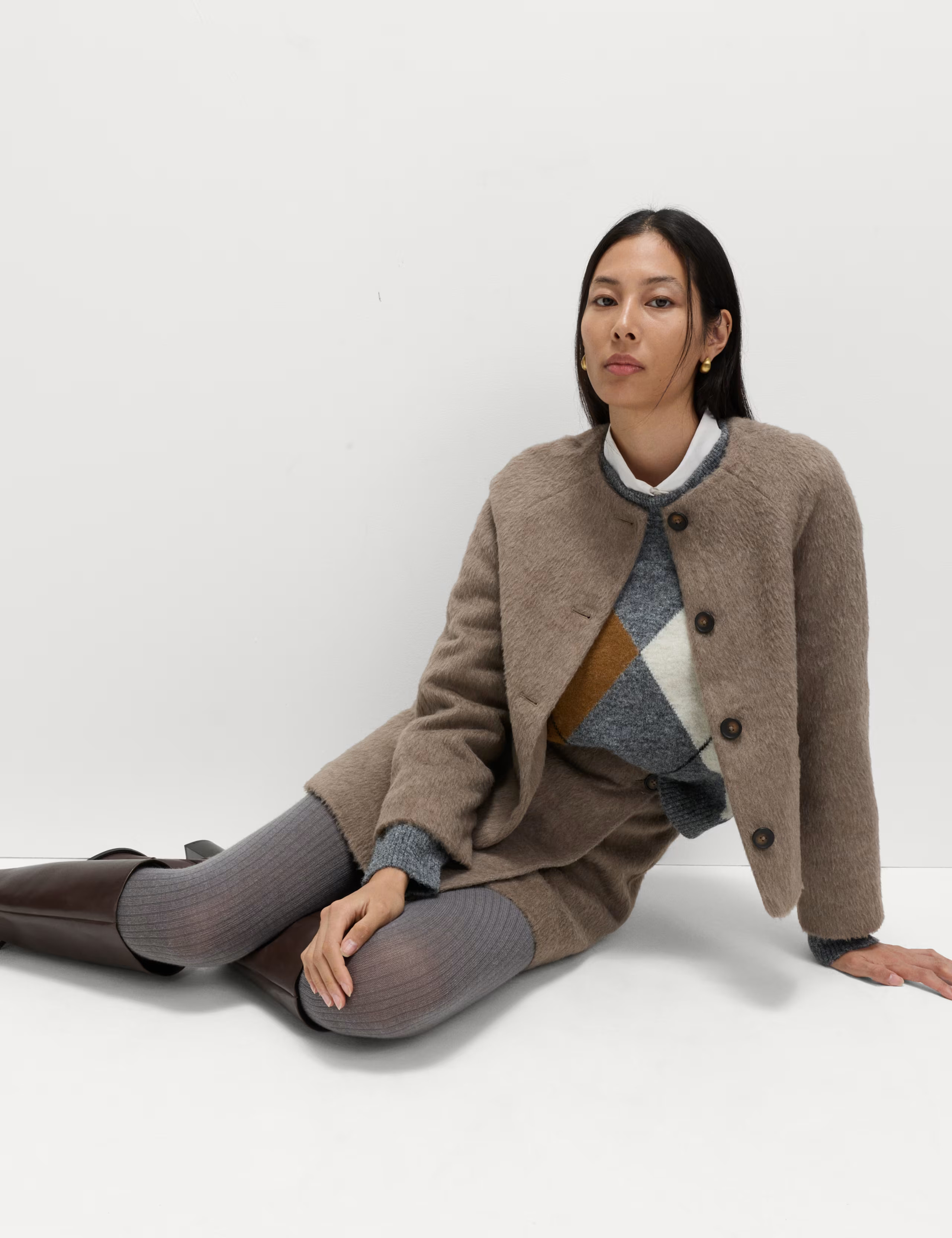 Brushed Collarless Jacket with Wool | Marks & Spencer (UK)