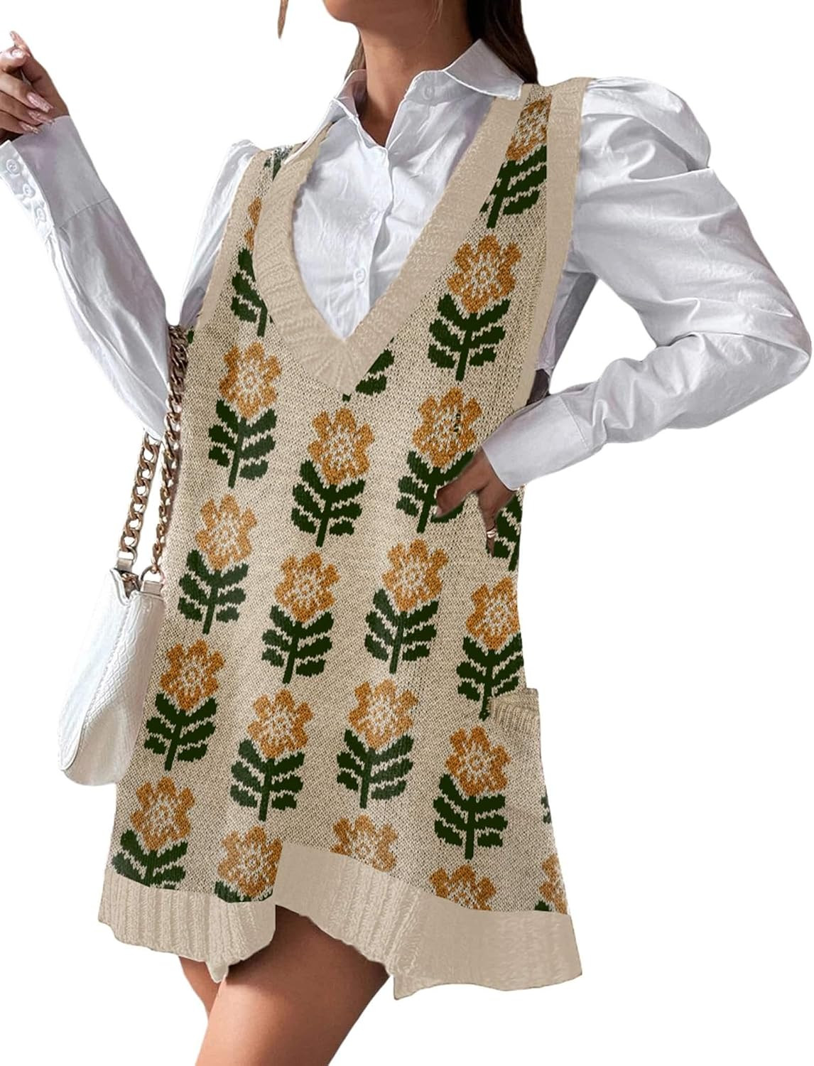 Zeagoo Womens Sweater Vest Dress Pattern Knitted Pullovers Sweaters V Neck Tank Sweater Dress with Pockets | Amazon (US)