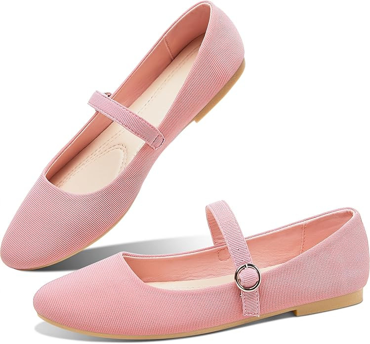 Obtaom Mary Jane Flat Shoes Round Toe Ballet Flats for Women Dressy Fabric Business Flats Comfort... | Amazon (US)