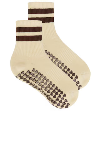 WellBeing + BeingWell Striped Half Crew Grip Sock in Cream & Espresso from Revolve.com | Revolve Clothing (Global)