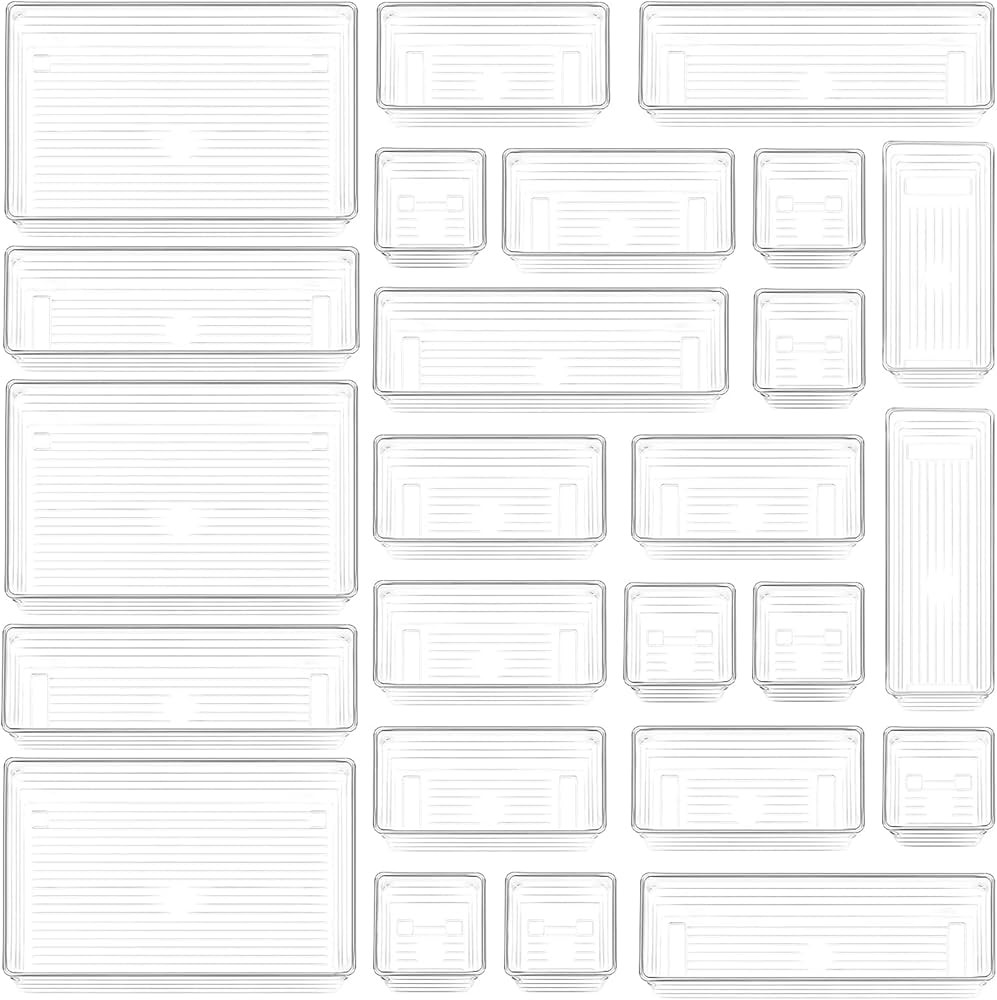 DCA 25 PCS Clear Plastic Drawer Organizer Tray for Makeup, Kitchen Utensils, Jewelries and Gadget... | Amazon (US)