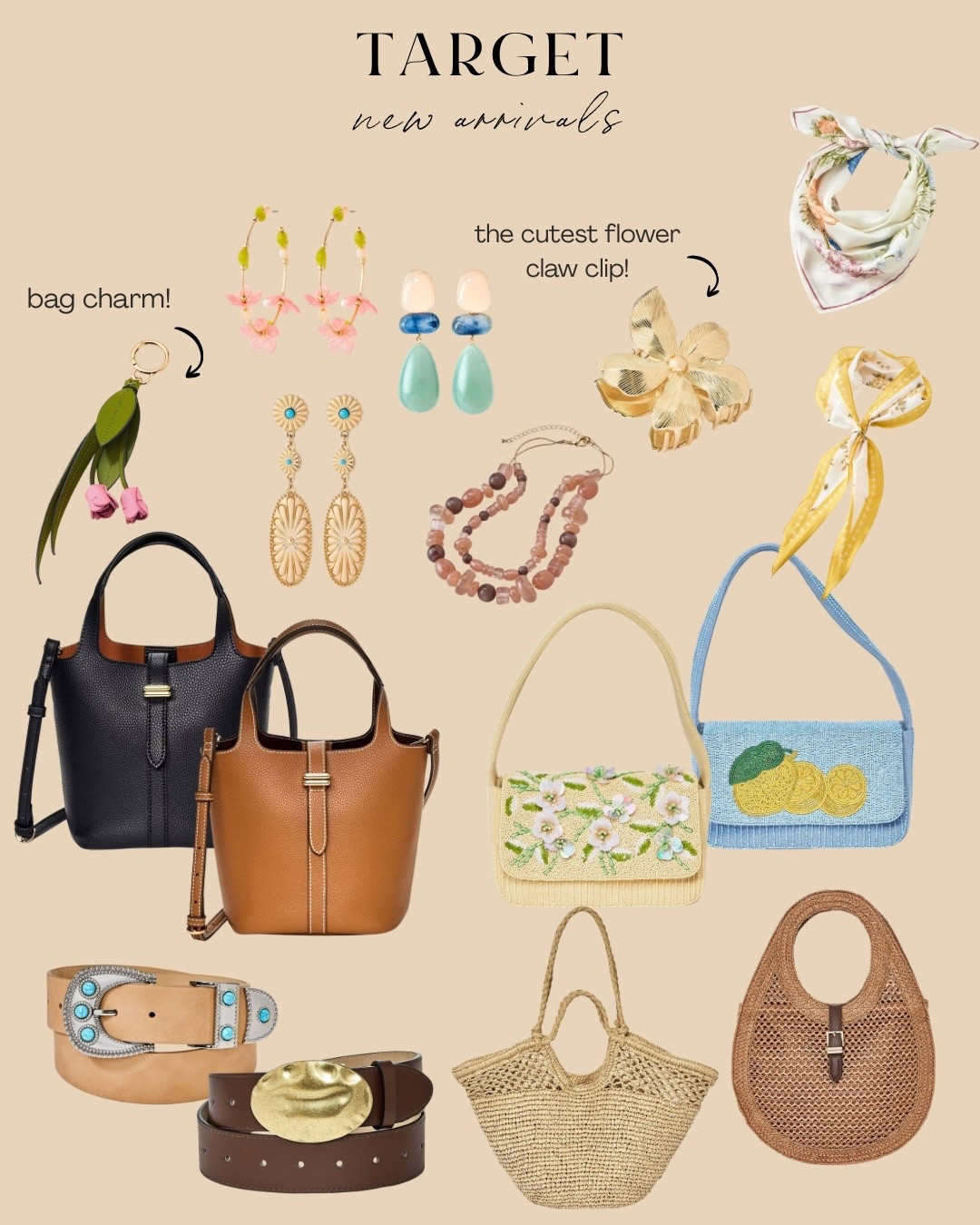 @Target  new arrivals are so good right now 🤍
Florals, woven bags, statement belts & the cutest flower claw clip.
Saving you a trip — everything linked ✨

#TargetFinds #TargetStyle
#TargetNewArrivals #LTKStyle
#LTKSpring #SpringAccessories
#AffordableStyle
#SpringRefresh #WovenBags #BagCharms
#HairAccessories #StatementEarrings
#ResortStyle #SpringFashion

#LTKOver40 #LTKootd #LTKSeasonal