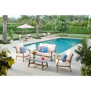Hampton Bay Beachside 4-Piece Rope Look Wicker Outdoor Patio Conversation Set with CushionGuard A... | The Home Depot