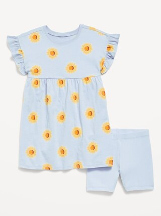 Printed Flutter-Sleeve Dress and Biker Shorts Set for Toddler Girls | Old Navy (US)