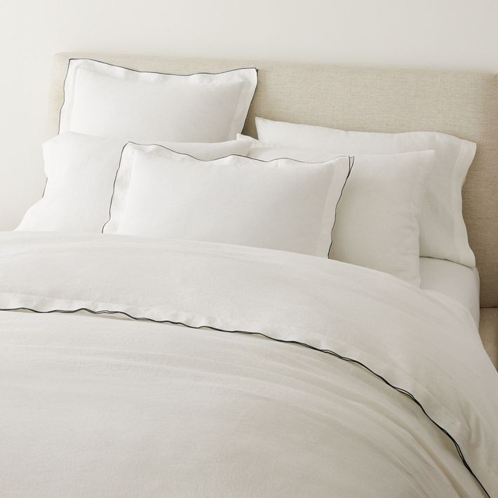European Flax Linen Merrow Edge Standard Sham, Natural Flax/Terracotta | West Elm (US)