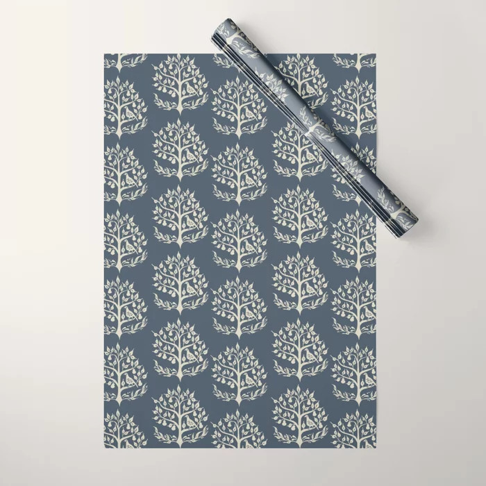 Partridge in a Pear Tree - Blue Wrapping Paper | Society6