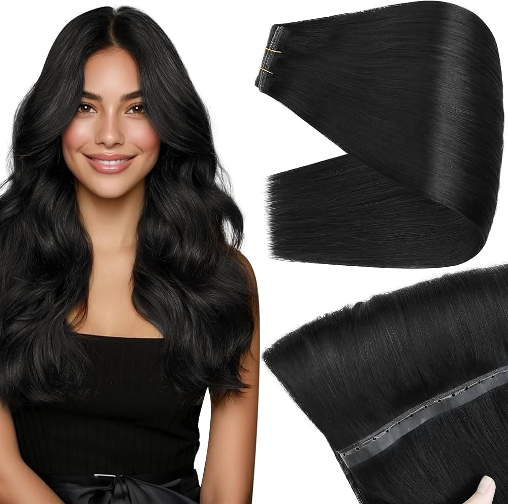 Full Shine Butterfly Weft Hair Extensions, 24 Inch 100G Jet Black, Seamless Pu Hole Weft Hair, Na... | Amazon (US)