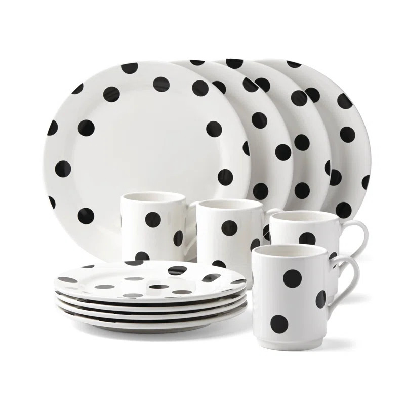 kate spade new york All In Good Taste Deco Dot 12 Piece Dinnerware Set, Service for 4 | Wayfair North America