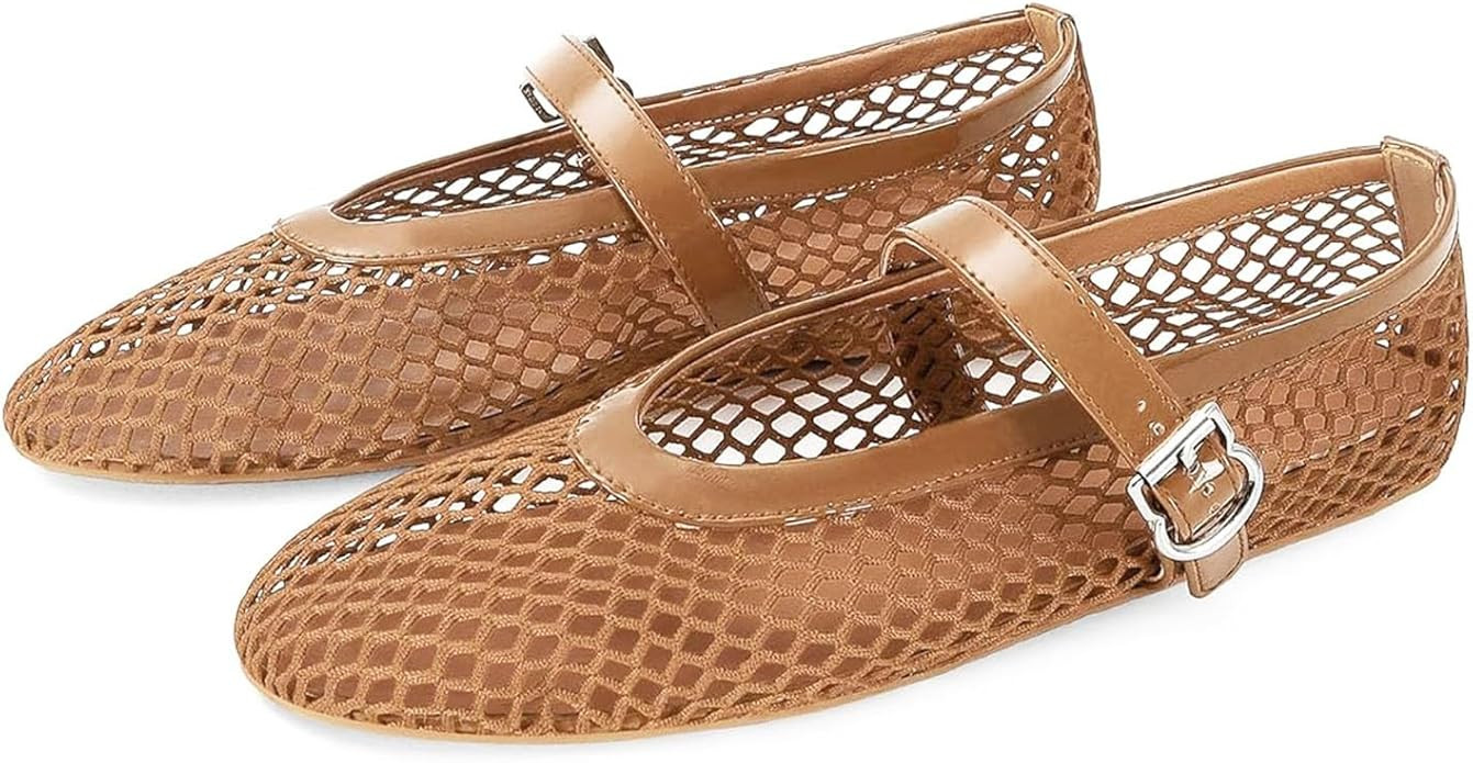 MICIFA Women's Mesh Ballet Flats Fishnet Ballerina Flats Buckle Strap Mary Jane Causal Daily Dres... | Amazon (US)