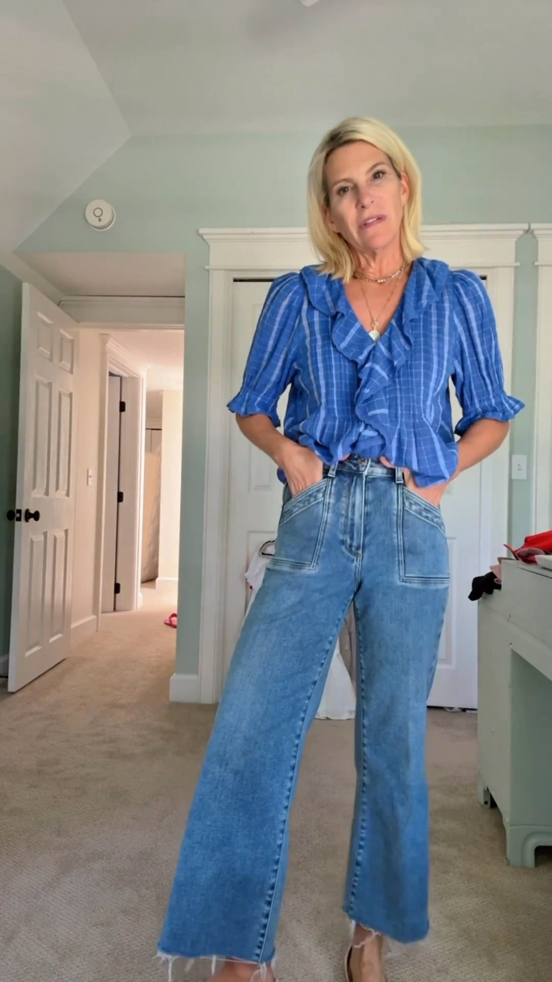 This ruffle front blouse is such a flattering statement piece! The vibrant blue plaid, feminine details, and relaxed fit pair perfectly with wide leg denim for an effortlessly polished look you’ll wear from brunch to date night.

💡 LTK MADE EASY

❤️ Heart = Support my posts
🔖 Save = Get sale & restock alerts
📋 Lists = Keep favorites organized
📲 Share = Send to yourself for later
💬 Comment = Ask me anything

#LTKootd #LTKSeasonal #LTKOver40